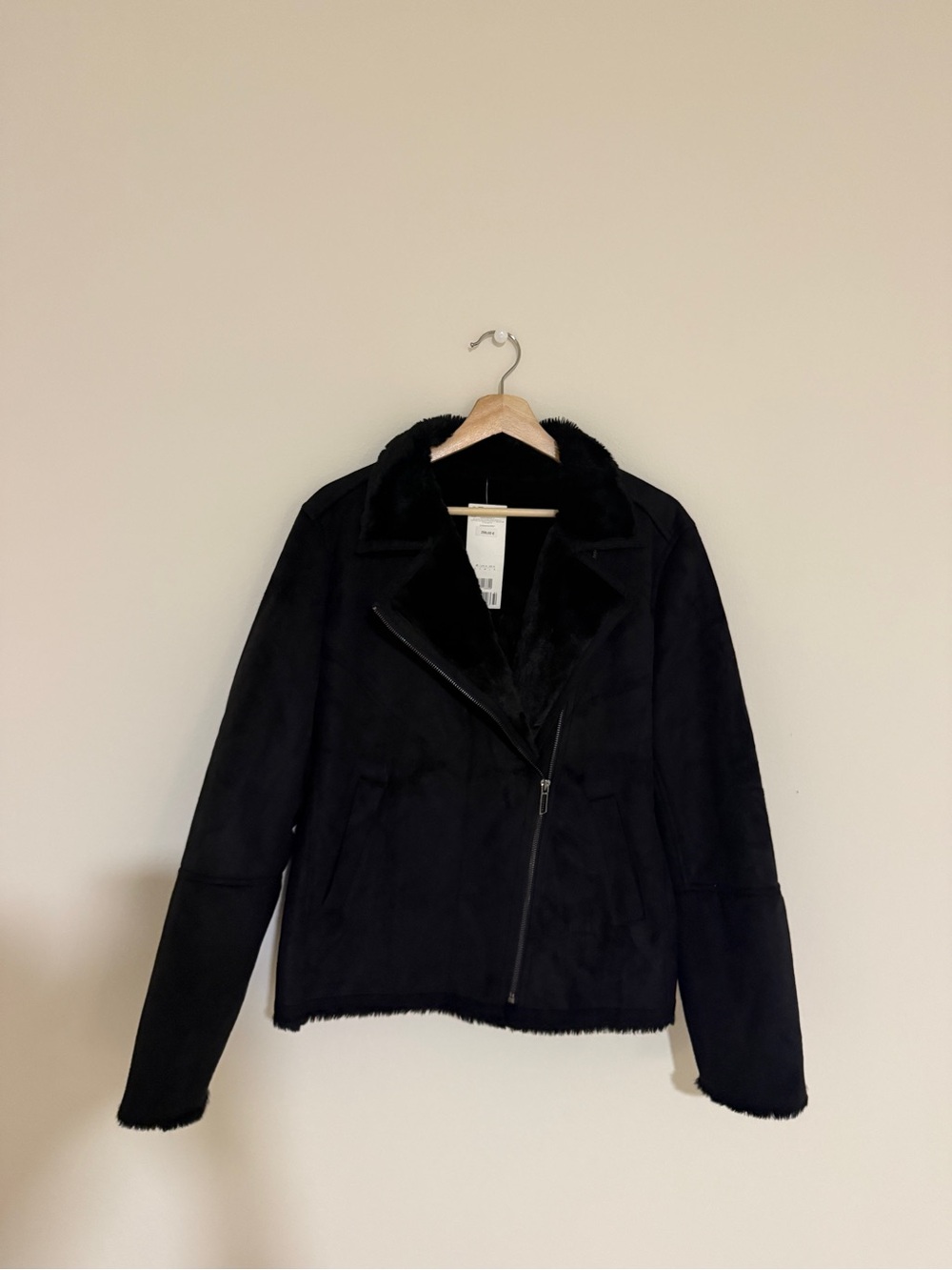 Adolfo Dominguez Black Faux Shearling Moto Jacket
